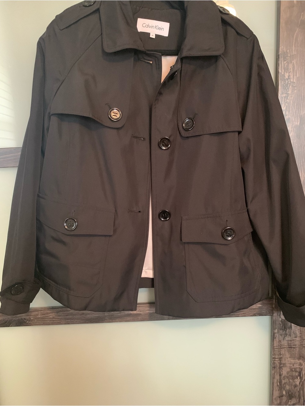 Calvin Klein Womens Black Short Raincoat Jacket